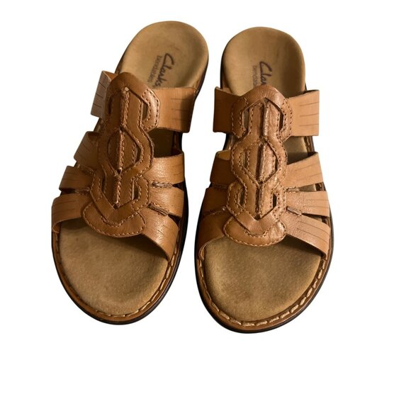 Clarks Bendables Ina Honey Tan Leather Sandals Shoes Strappy Open Toe Sz 6 - Picture 2 of 9